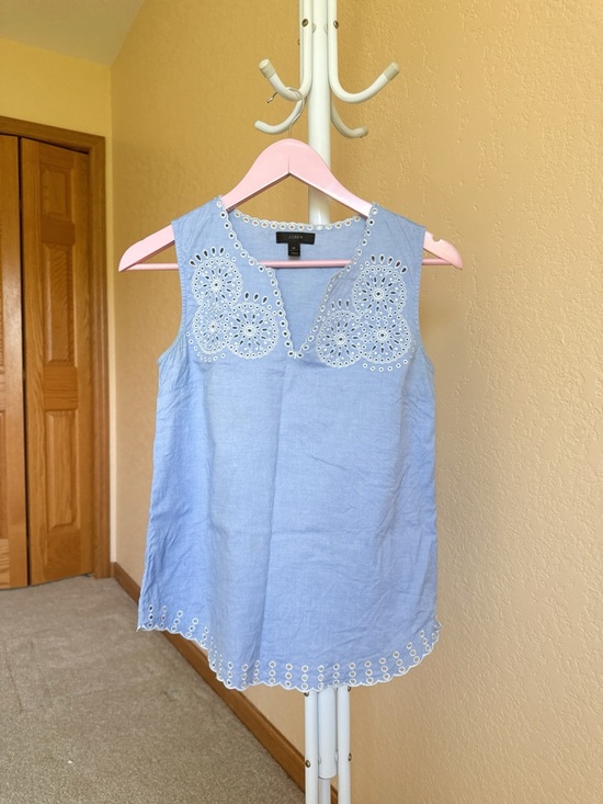 J. Crew Tops - J. Crew Light Blue Eyelet Embroidered Sleeveless Cotton Camisole Size 0P